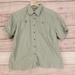 CE SCHMIDT WORK WEAR‎ NEUTRAL GREEN SHORT SLEEVE BUTTON UP SHIRT WOMENS XL